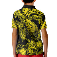 Personalised Polynesian Kid Polo Shirt Tribal Honu Turtle with Hibiscus Gold Version LT14 - Polynesian Pride