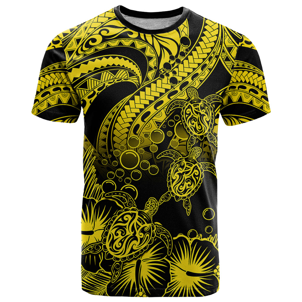 Custom Polynesian T Shirt Tribal Honu Turtle with Hibiscus Gold Version LT14 Gold - Polynesian Pride