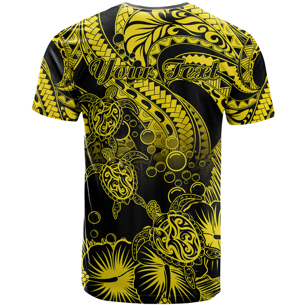 Custom Polynesian T Shirt Tribal Honu Turtle with Hibiscus Gold Version LT14 - Polynesian Pride