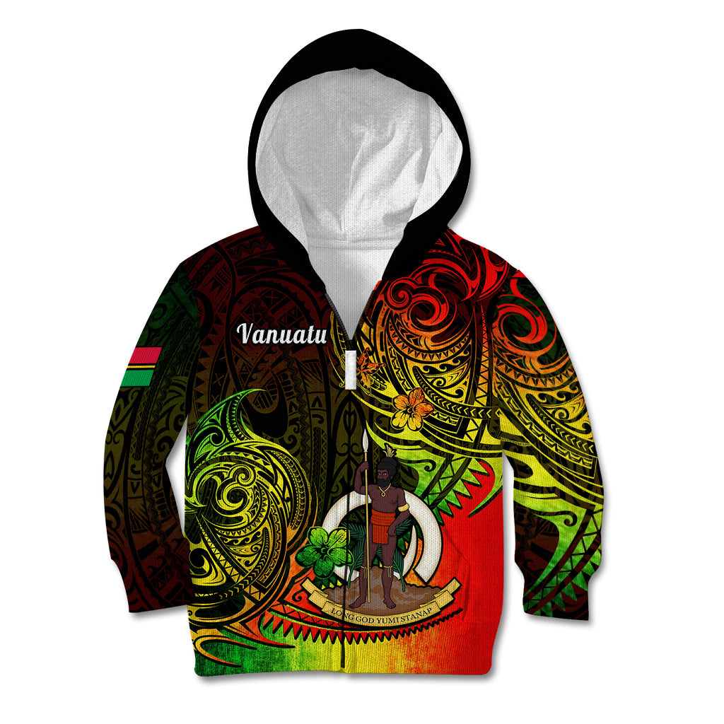 Polynesian Pride Vanuatu Kid Hoodie Reggae Polynesia Long God Yumi Stanap LT14 Zip Hoodie Reggae - Polynesian Pride