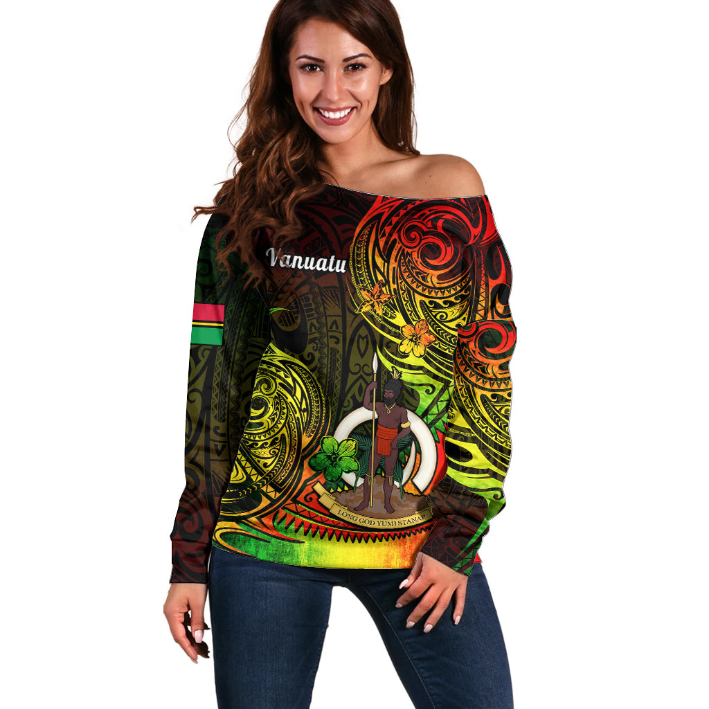 Polynesian Pride Vanuatu Off Shoulder Sweater Reggae Polynesia Long God Yumi Stanap LT14 Women Reggae - Polynesian Pride