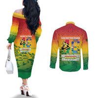 Vanuatu Indipendens Dei Couples Matching Off The Shoulder Long Sleeve Dress and Long Sleeve Button Shirt Yumi 46th Independence Anniversary
