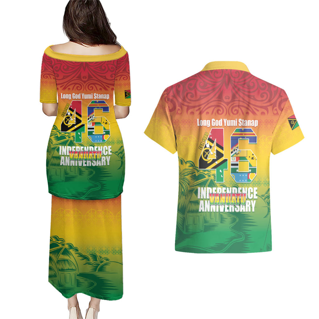 Vanuatu Indipendens Dei Couples Matching Puletasi and Hawaiian Shirt Yumi 46th Independence Anniversary LT14 - Polynesian Pride