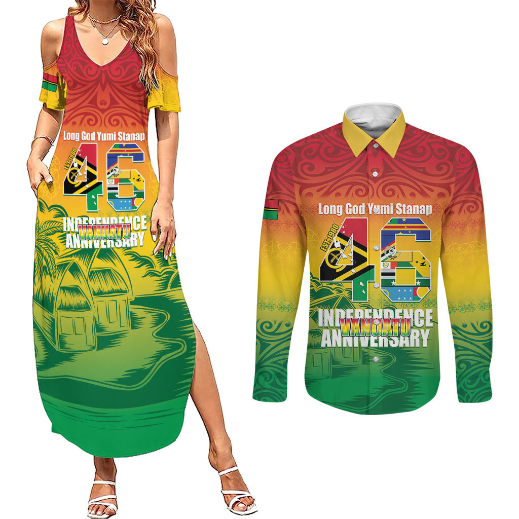 Vanuatu Indipendens Dei Couples Matching Summer Maxi Dress and Long Sleeve Button Shirt Yumi 46th Independence Anniversary
