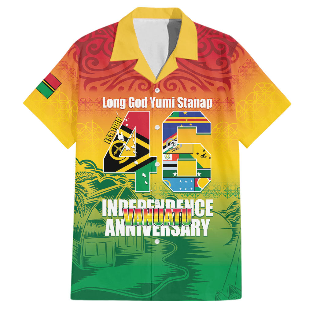 Vanuatu Indipendens Dei Family Matching Off Shoulder Maxi Dress and Hawaiian Shirt Yumi 46th Independence Anniversary LT14 Dad's Shirt - Short Sleeve Reggae - Polynesian Pride