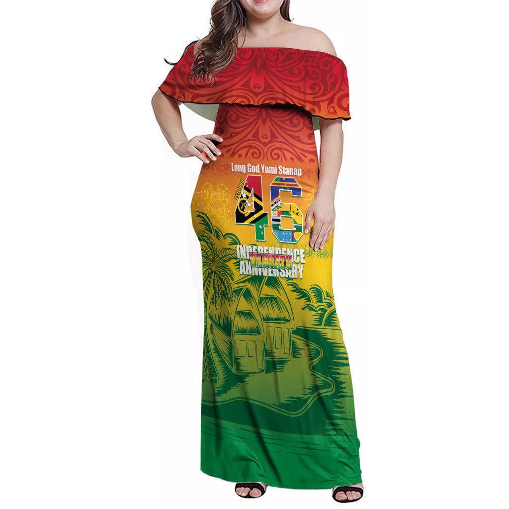 Vanuatu Indipendens Dei Family Matching Off Shoulder Maxi Dress and Hawaiian Shirt Yumi 46th Independence Anniversary LT14 Mom's Dress Reggae - Polynesian Pride