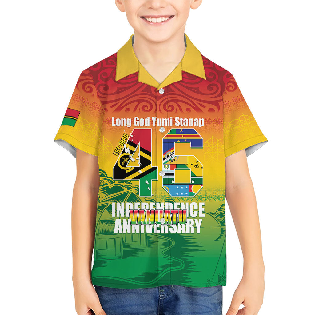 Vanuatu Indipendens Dei Family Matching Off Shoulder Short Dress and Hawaiian Shirt Yumi 46th Independence Anniversary LT14 Son's Shirt Reggae - Polynesian Pride