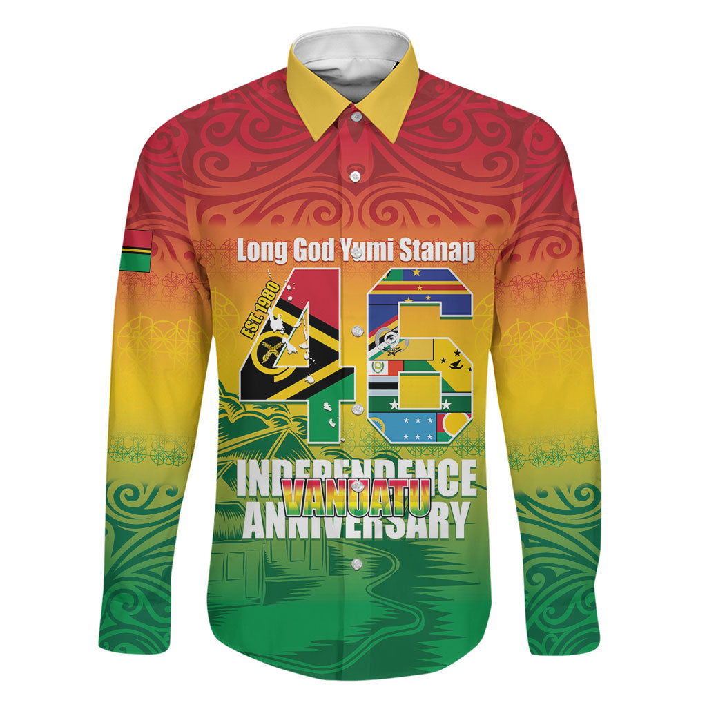 Vanuatu Indipendens Dei Family Matching Summer Maxi Dress and Hawaiian Shirt Yumi 46th Independence Anniversary LT14 Dad's Shirt - Long Sleeve Reggae - Polynesian Pride