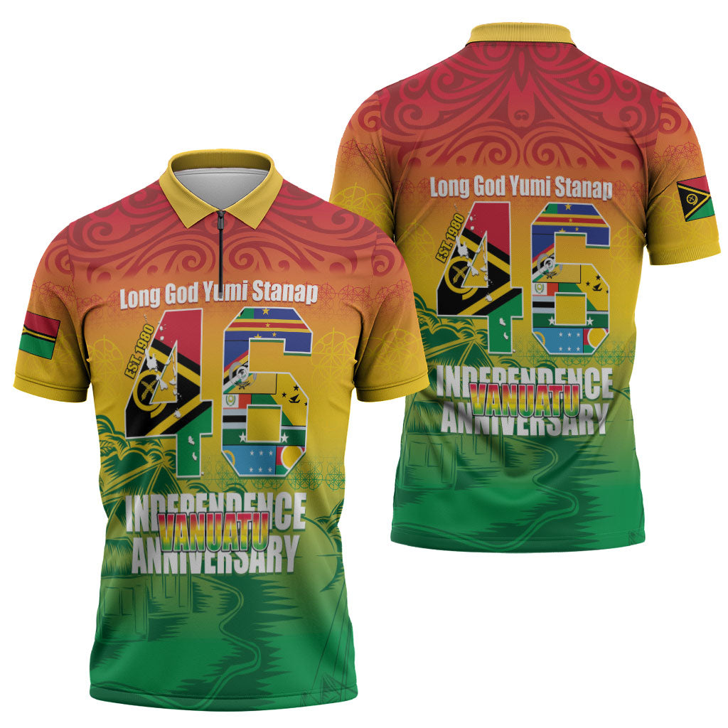 Vanuatu Indipendens Dei Zipper Polo Shirt Yumi 46th Independence Anniversary