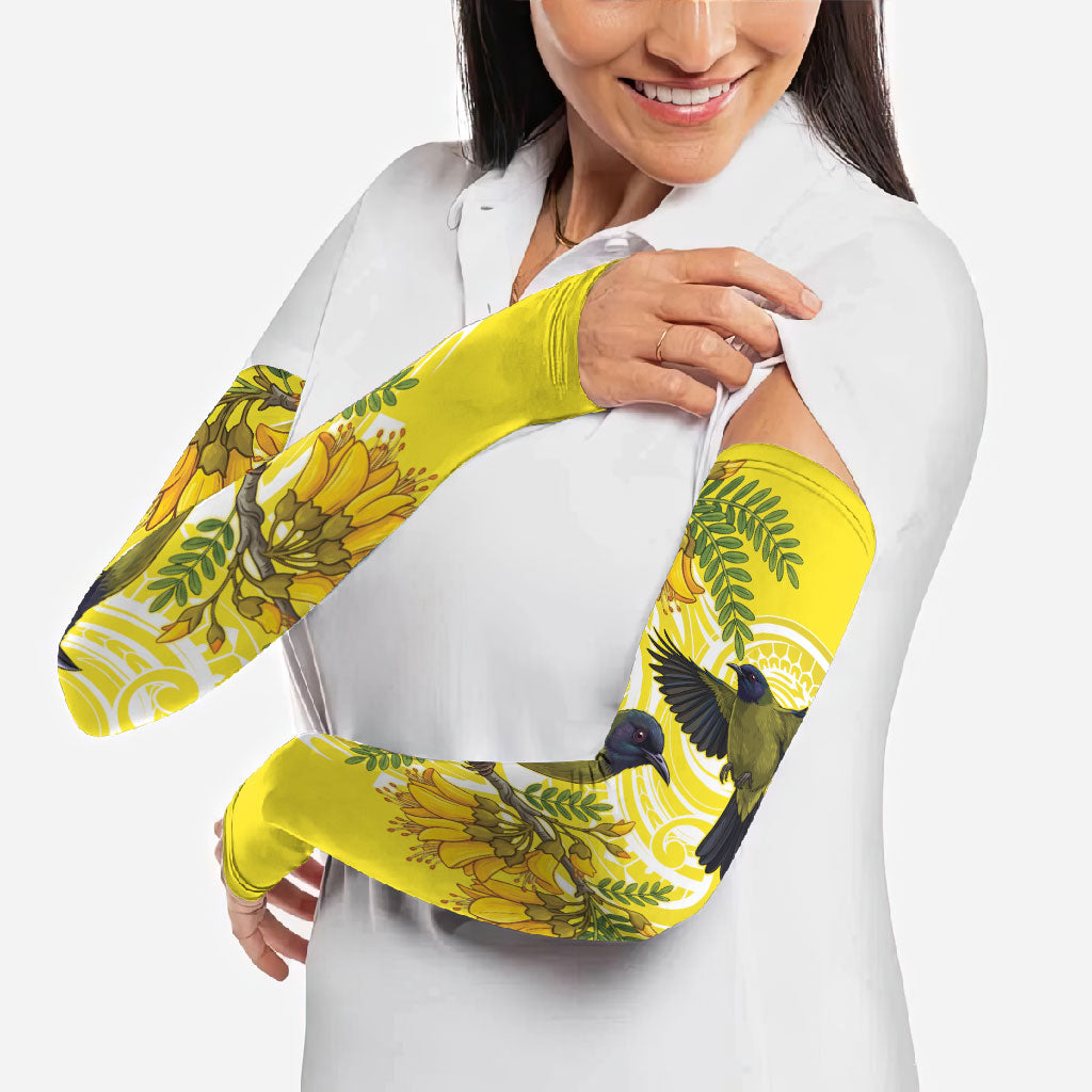 Bellbird New Zealand Arm Sleeves Korimako Kowhai Maori Pattern