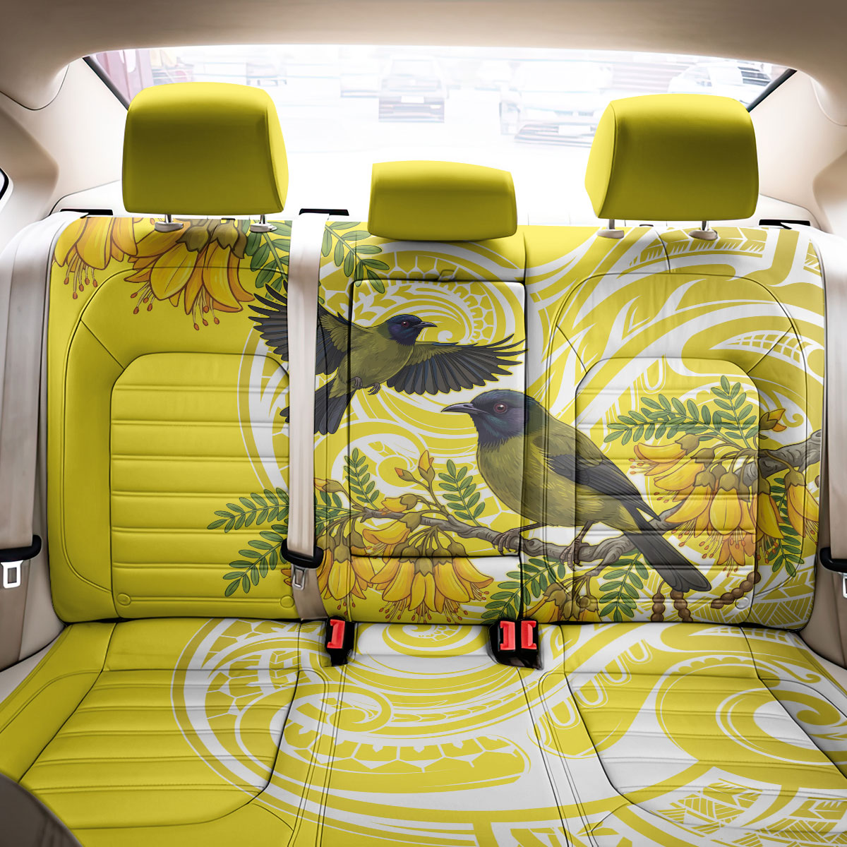 Bellbird New Zealand Back Car Seat Cover Korimako Kowhai Maori Pattern