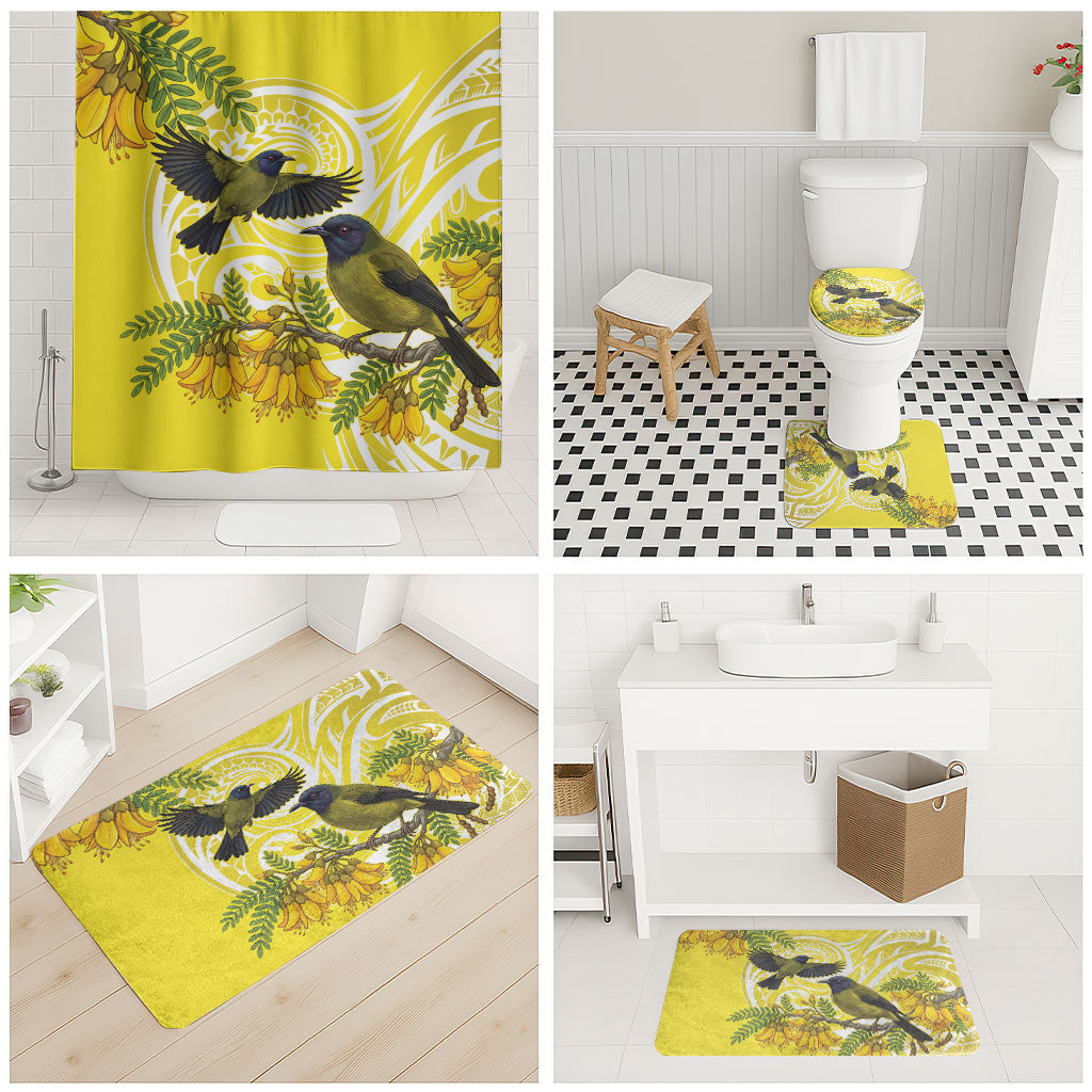 Bellbird New Zealand Bathroom Set Korimako Kowhai Maori Pattern