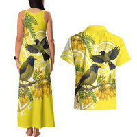 Bellbird New Zealand Couples Matching Tank Maxi Dress and Hawaiian Shirt Korimako Kowhai Maori Pattern LT14 - Polynesian Pride