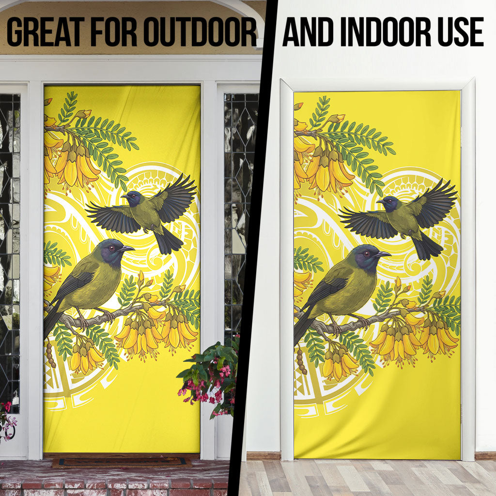 Bellbird New Zealand Door Cover Korimako Kowhai Maori Pattern