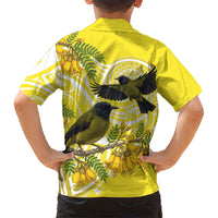 Bellbird New Zealand Family Matching Off Shoulder Maxi Dress and Hawaiian Shirt Korimako Kowhai Maori Pattern LT14 - Polynesian Pride