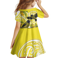 Bellbird New Zealand Family Matching Off Shoulder Short Dress and Hawaiian Shirt Korimako Kowhai Maori Pattern LT14 - Polynesian Pride