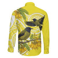 Bellbird New Zealand Family Matching Short Sleeve Bodycon Dress and Hawaiian Shirt Korimako Kowhai Maori Pattern LT14 - Polynesian Pride