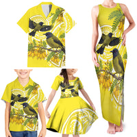 Bellbird New Zealand Family Matching Tank Maxi Dress and Hawaiian Shirt Korimako Kowhai Maori Pattern LT14 - Polynesian Pride