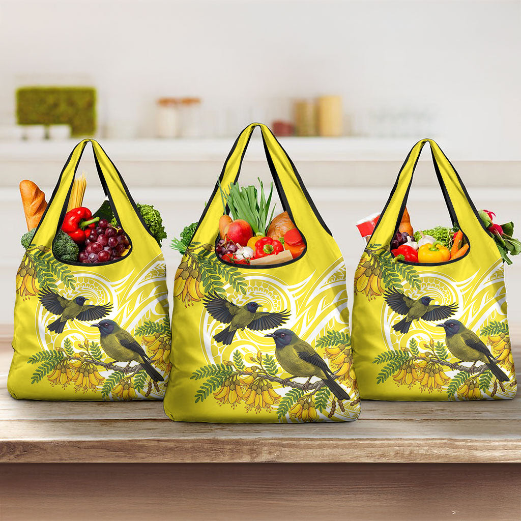 Bellbird New Zealand Grocery Bag Korimako Kowhai Maori Pattern