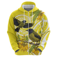 Bellbird New Zealand Hoodie Korimako Kowhai Maori Pattern