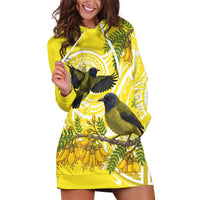 Bellbird New Zealand Hoodie Dress Korimako Kowhai Maori Pattern