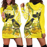 Bellbird New Zealand Hoodie Dress Korimako Kowhai Maori Pattern