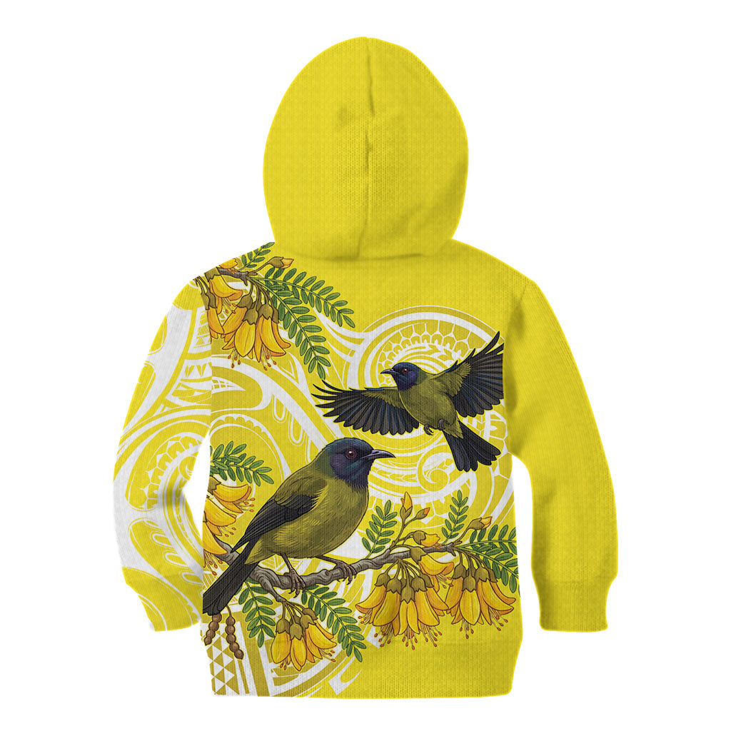 Bellbird New Zealand Kid Hoodie Korimako Kowhai Maori Pattern