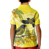 Bellbird New Zealand Kid Polo Shirt Korimako Kowhai Maori Pattern