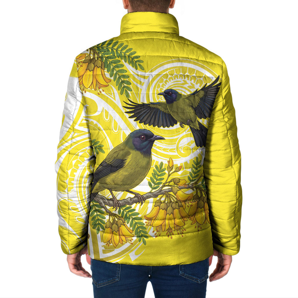 Bellbird New Zealand Padded Jacket Korimako Kowhai Maori Pattern