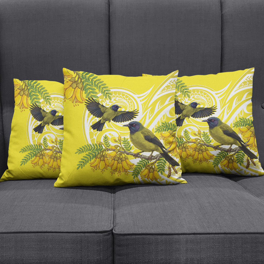 Bellbird New Zealand Pillow Cover Korimako Kowhai Maori Pattern