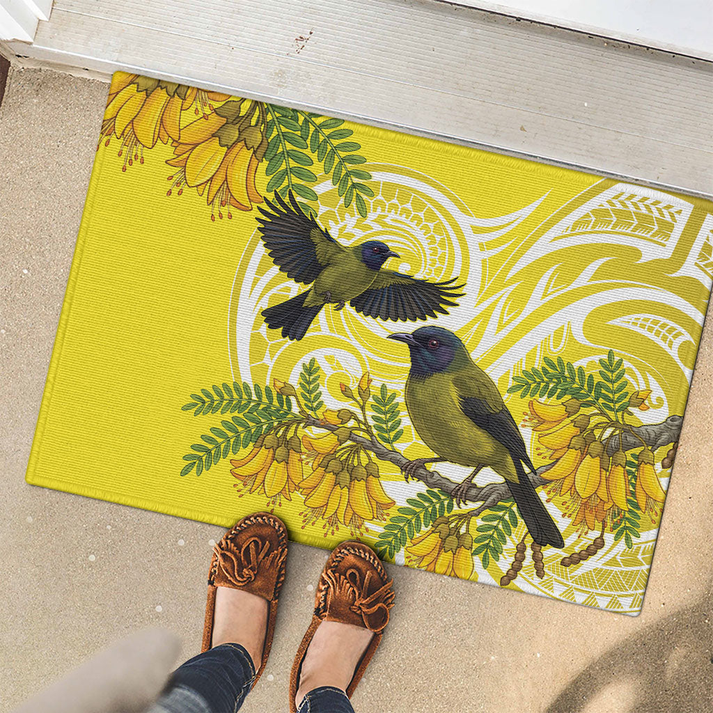 Bellbird New Zealand Rubber Doormat Korimako Kowhai Maori Pattern