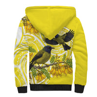 Bellbird New Zealand Sherpa Hoodie Korimako Kowhai Maori Pattern