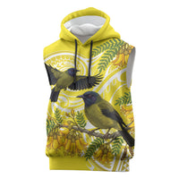 Bellbird New Zealand Sleeveless Hoodie Korimako Kowhai Maori Pattern