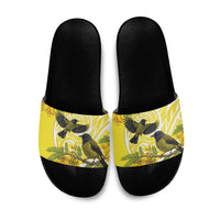 Bellbird New Zealand Slide Sandals Korimako Kowhai Maori Pattern