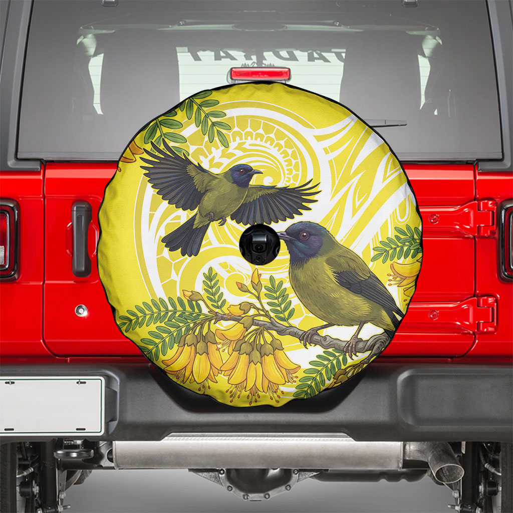 Bellbird New Zealand Spare Tire Cover Korimako Kowhai Maori Pattern
