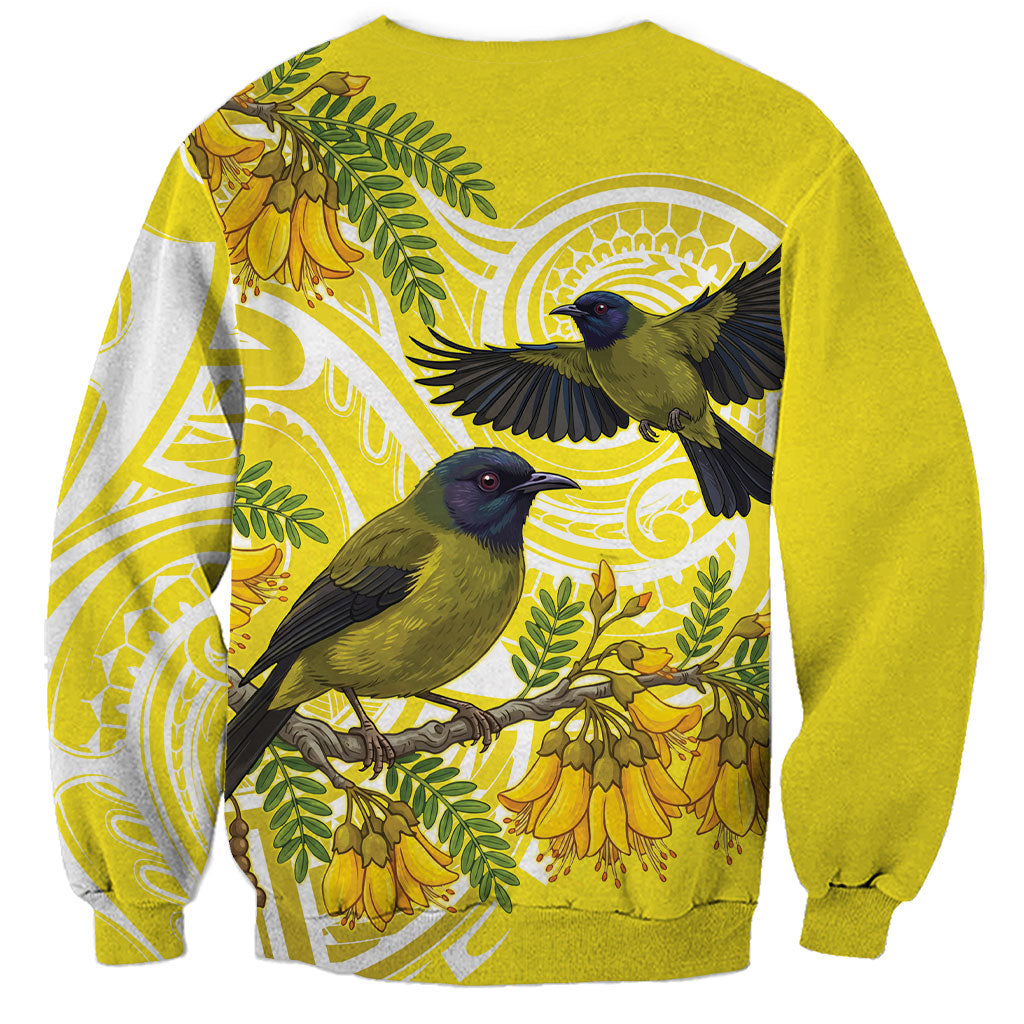 Bellbird New Zealand Sweatshirt Korimako Kowhai Maori Pattern