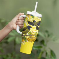 Bellbird New Zealand Tumbler With Handle Korimako Kowhai Maori Pattern