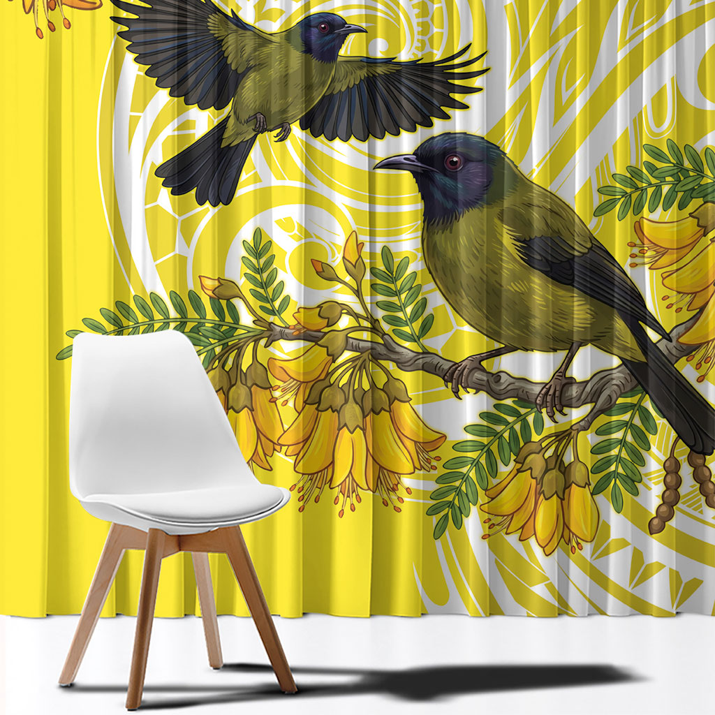 Bellbird New Zealand Window Curtain Korimako Kowhai Maori Pattern