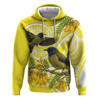 Bellbird New Zealand Zip Hoodie Korimako Kowhai Maori Pattern