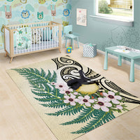 Endemic Tomtit New Zealand Area Rug Miromiro Manuka Silver Fern Maori Pattern