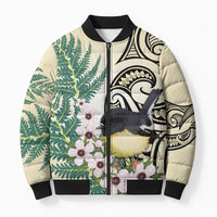 Endemic Tomtit New Zealand Bomber Puffer Jacket Miromiro Manuka Silver Fern Maori Pattern