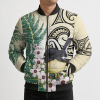 Endemic Tomtit New Zealand Bomber Puffer Jacket Miromiro Manuka Silver Fern Maori Pattern
