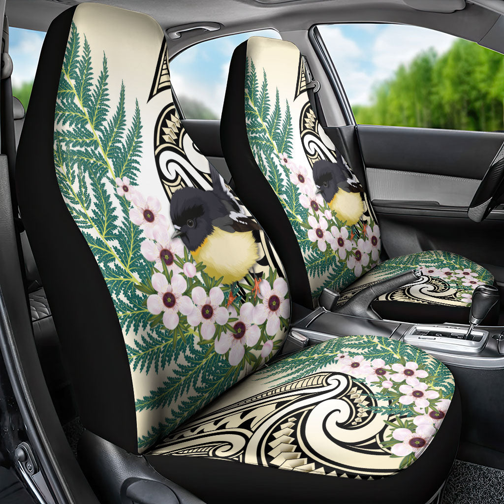 Endemic Tomtit New Zealand Car Seat Cover Miromiro Manuka Silver Fern Maori Pattern