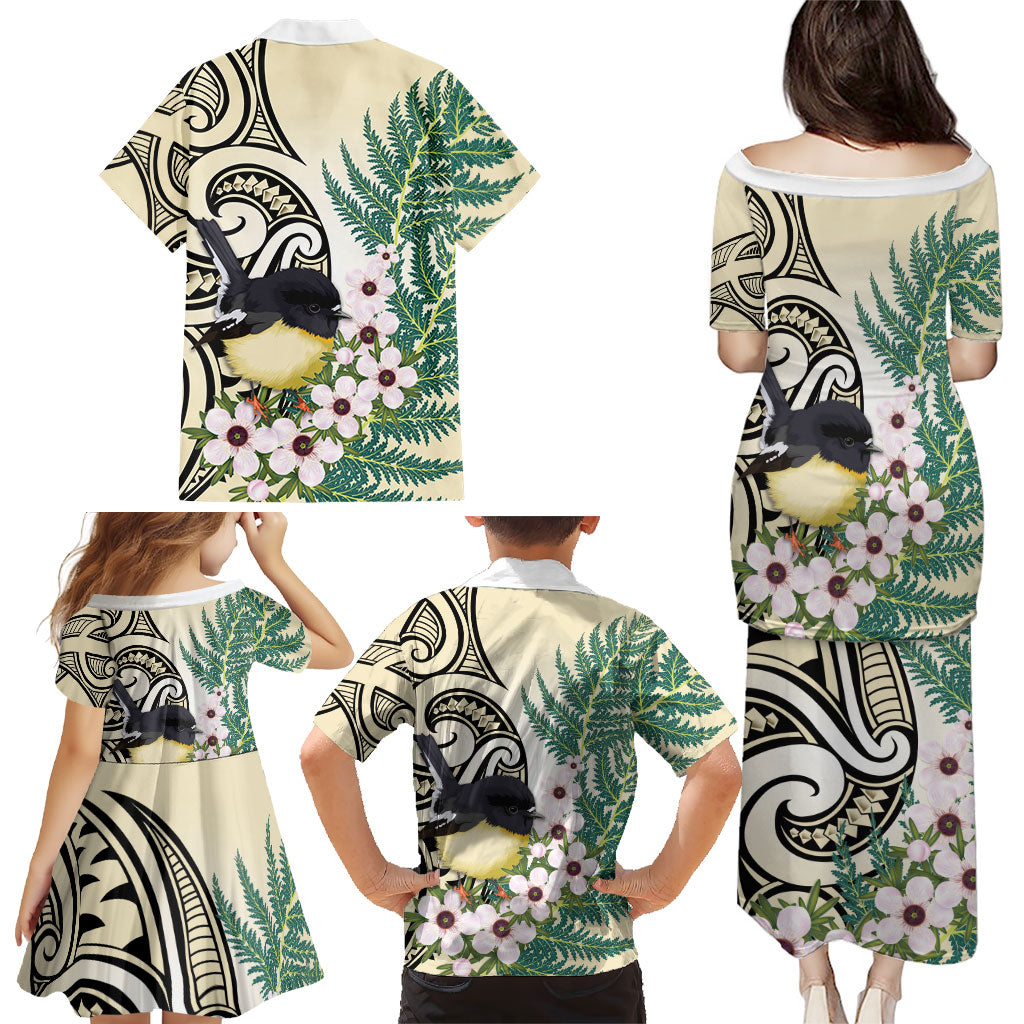 Endemic Tomtit New Zealand Family Matching Puletasi and Hawaiian Shirt Miromiro Manuka Silver Fern Maori Pattern LT14 - Polynesian Pride