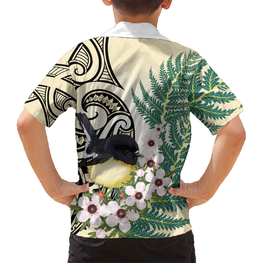 Endemic Tomtit New Zealand Family Matching Short Sleeve Bodycon Dress and Hawaiian Shirt Miromiro Manuka Silver Fern Maori Pattern LT14 - Polynesian Pride