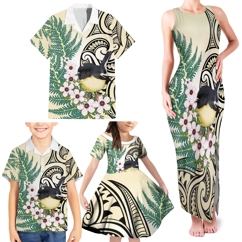 Endemic Tomtit New Zealand Family Matching Tank Maxi Dress and Hawaiian Shirt Miromiro Manuka Silver Fern Maori Pattern LT14 - Polynesian Pride