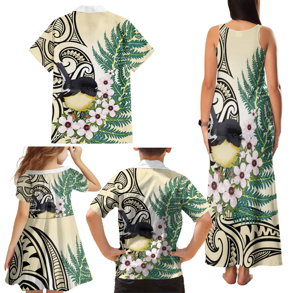Endemic Tomtit New Zealand Family Matching Tank Maxi Dress and Hawaiian Shirt Miromiro Manuka Silver Fern Maori Pattern LT14 - Polynesian Pride