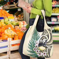 Endemic Tomtit New Zealand Grocery Bag Miromiro Manuka Silver Fern Maori Pattern