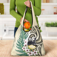 Endemic Tomtit New Zealand Grocery Bag Miromiro Manuka Silver Fern Maori Pattern