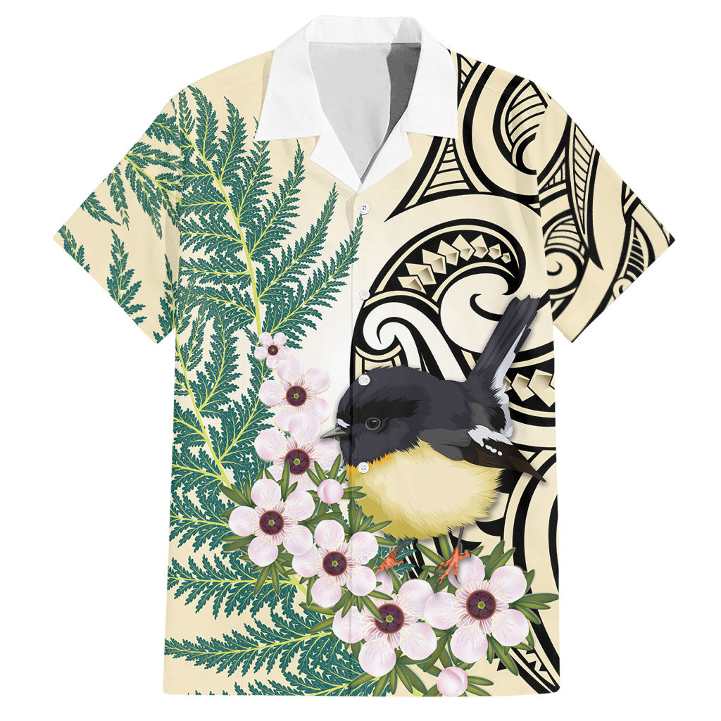 Endemic Tomtit New Zealand Hawaiian Shirt Miromiro Manuka Silver Fern Maori Pattern